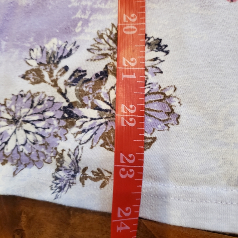 Basic Editions Purple T-Shirt Top with Birds & Flowers - Picture 5 of 16